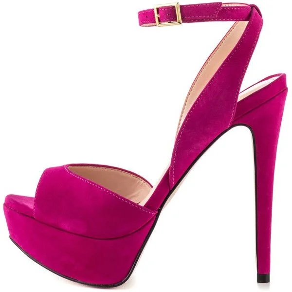 Magenta Wedding Sandals Slingback Stiletto Heels Platform Sandals |FSJ Shoes