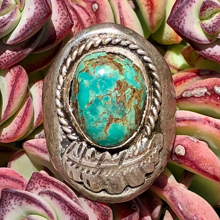 Chunky Men's Sterling Silver Ring set with Turquoise Size: 11 1/2