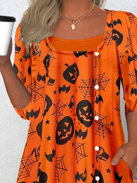 Women Half Sleeve V-neck Solid Color Dress