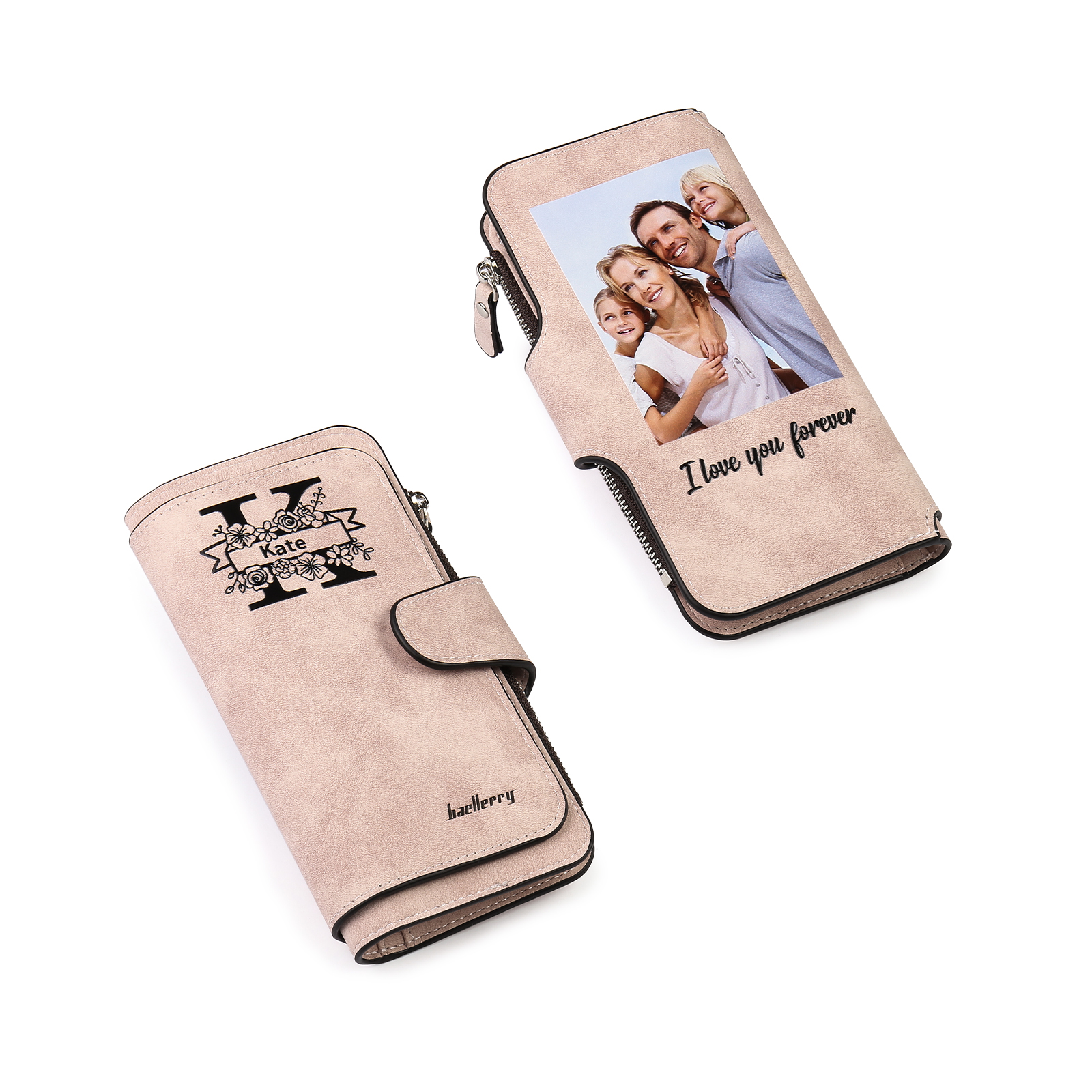 Portafoglio in PU pelle con 1 letetra & 1 testo & 1 nome & 1 foto personalizzati per mamma/nonna