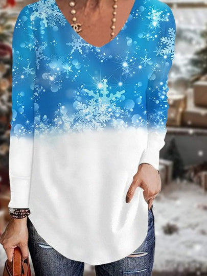 Women's Long Sleeve Scoop Neck Graphic Printed Tops