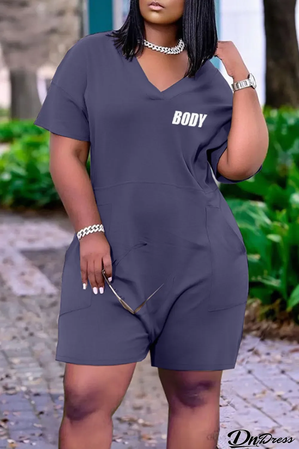 Blue Casual Print Split Joint V Neck Plus Size Jumpsuits