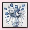 Blue And White Porcelain Flowers - 11CT Counted Cross Stitch - 45*45cm - Flower
