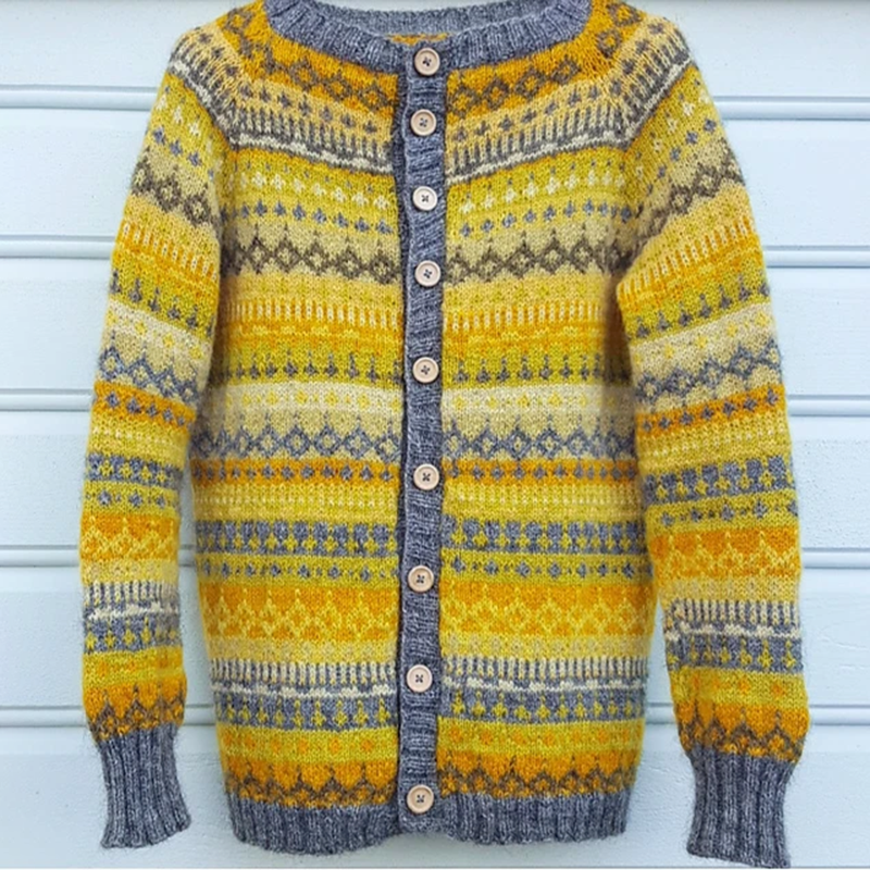 Vintage Icelandic Knit Jacquard Yellow Warmth Cardigan（Unisex）