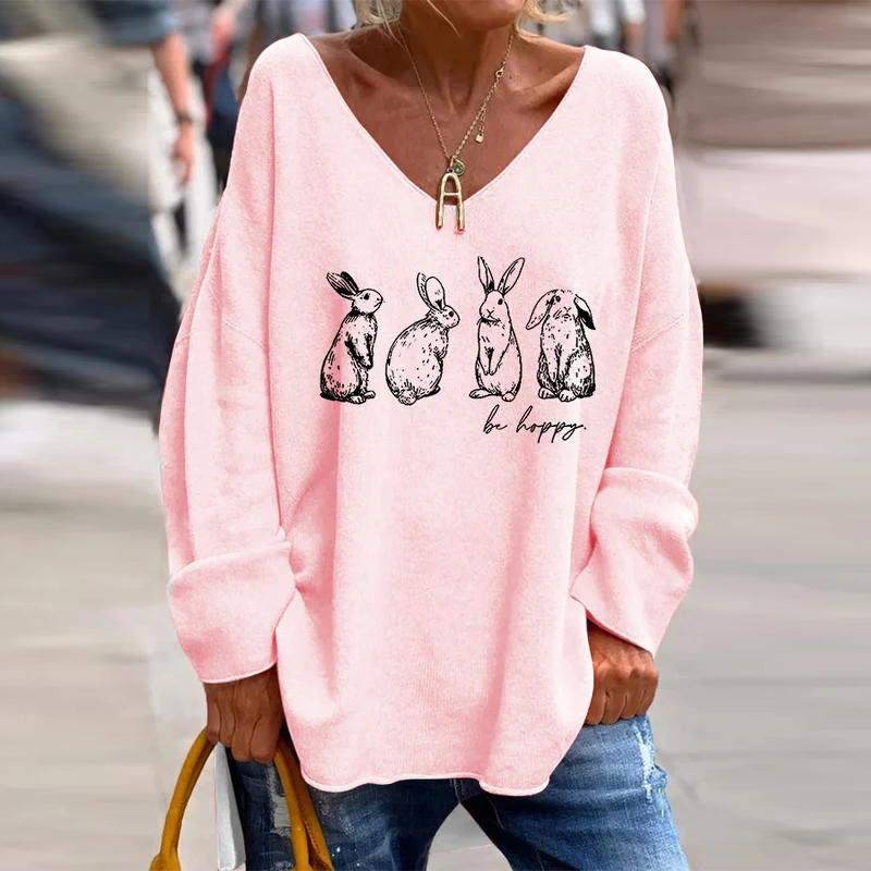Women's Easter Bunny Long Sleeve V-Neck T-Shirt