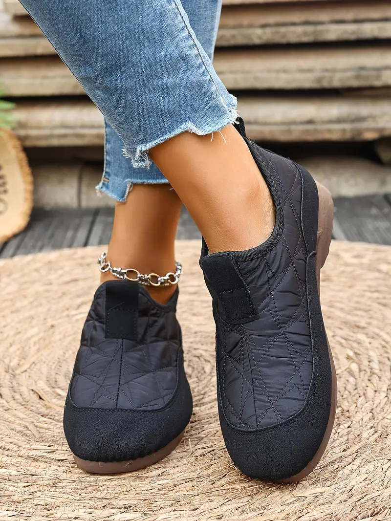 women s cozy slip-on winter boots - warm fleece-lined round-toe ankle boots with chunky sole, brown casual boots for casual attire, winter footwear | cozy slipon boots | durable pvc sole details 4