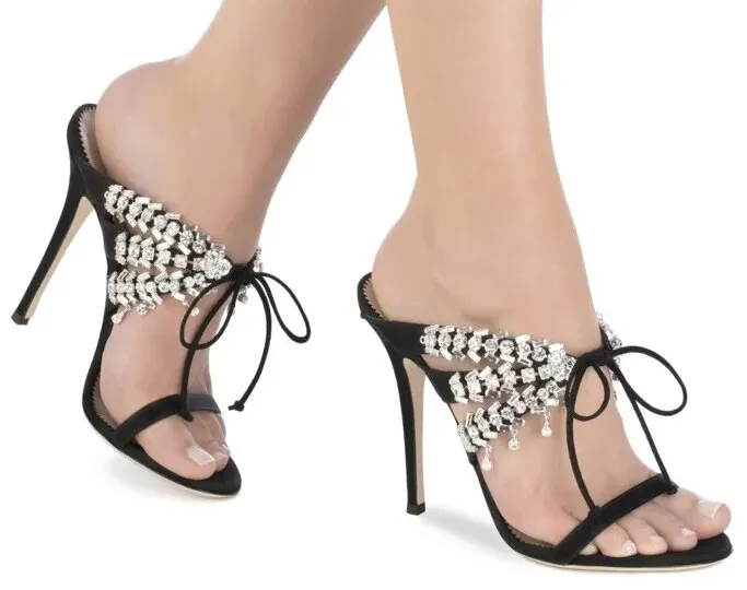 VCSHOES Women Pink/Black/Blue Satin Crystal Self-tie 115 Mm Stiletto Heel Sandals Party Shoes