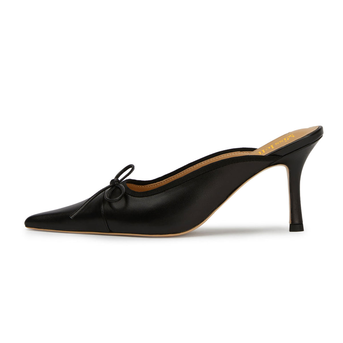Black Bows Slip-On Pointed Toe Stiletto Heel Mule Shoes for Women Nicepairs