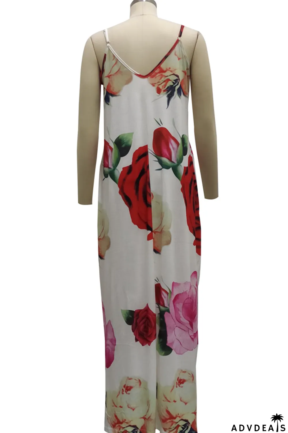 Black Sexy Print Split Joint Spaghetti Strap Straight Dresses