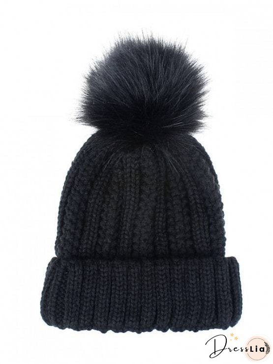 Fuzzy Ball Classic Winter Knitted Hat for Women