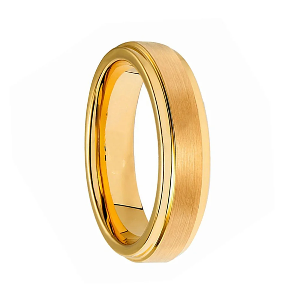 6MM Mens Gold Brushed Couples Tungsten Ring Step Edge Polished