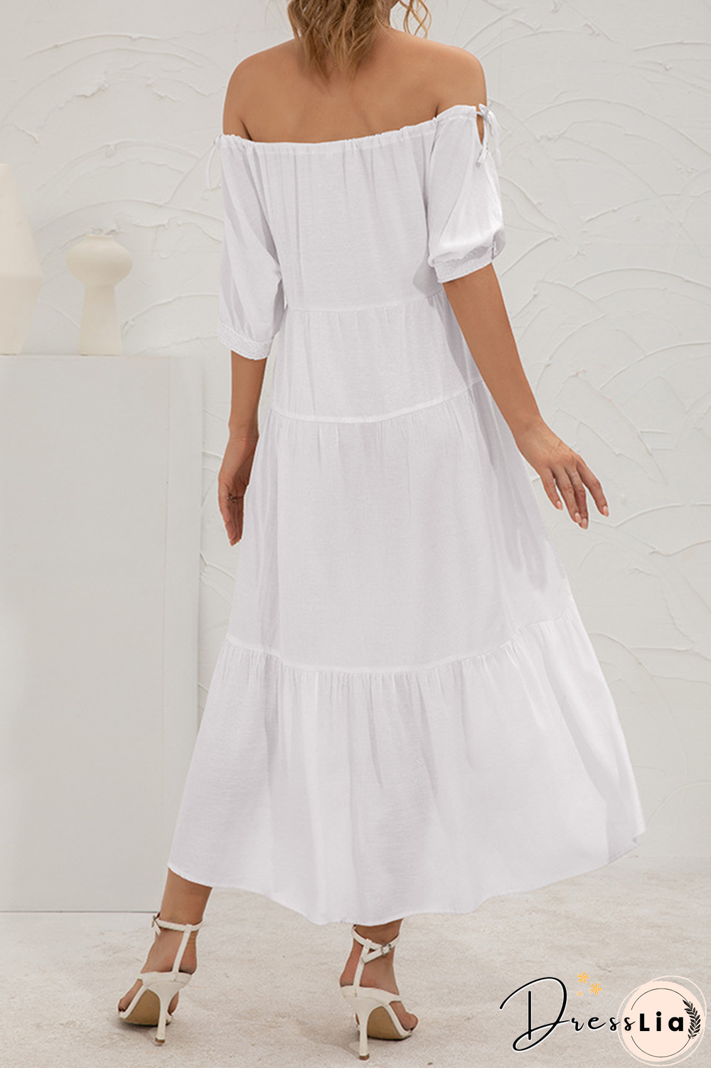 Elegant Solid Split Joint Frenulum Off The Shoulder Cake Skirt Dresses