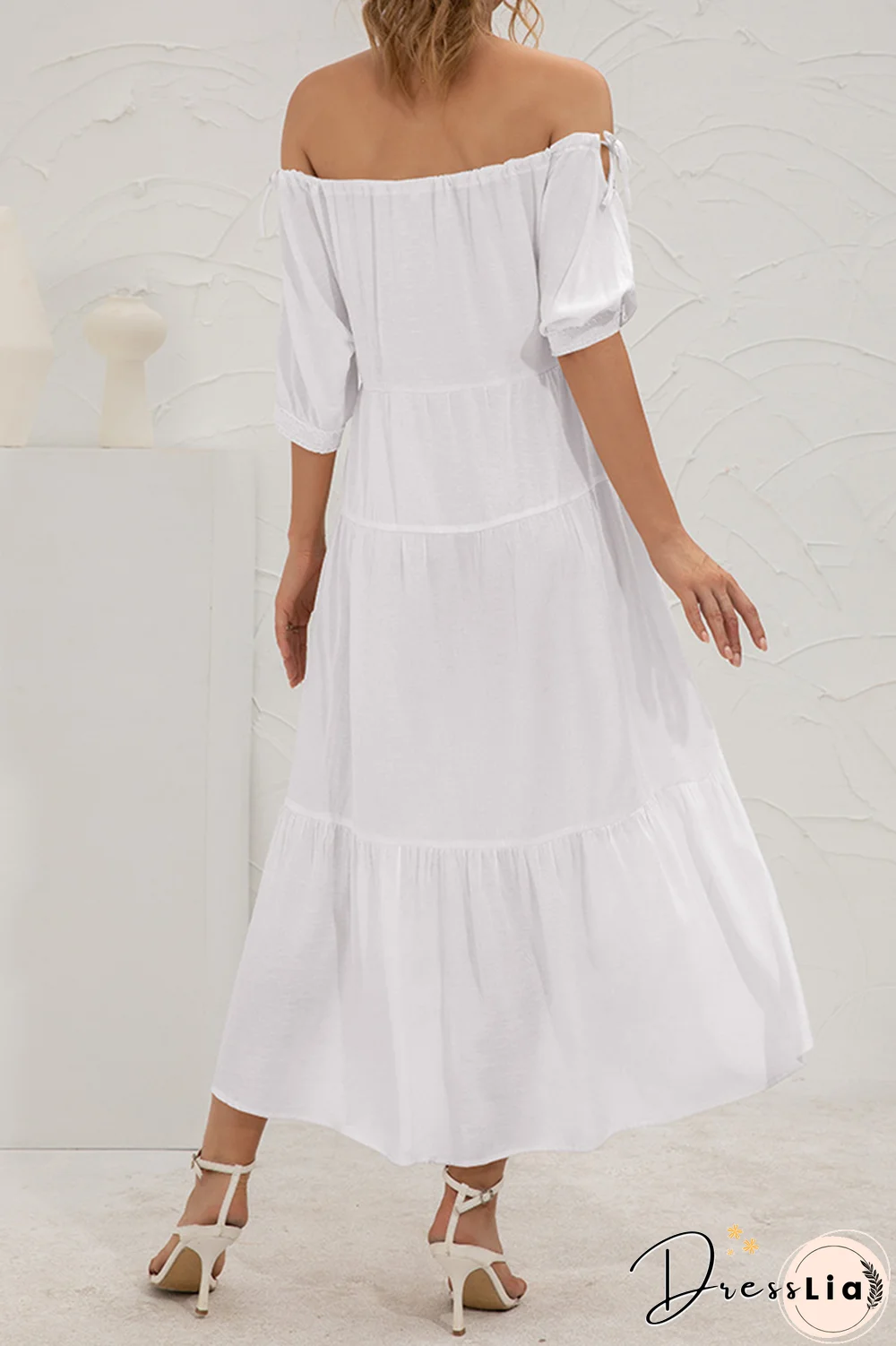 Elegant Solid Split Joint Frenulum Off The Shoulder Cake Skirt Dresses