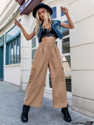 Pocketed Wide Leg Elastic Waist Pants