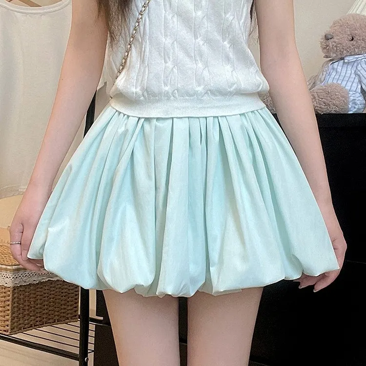 Red Flouncy Bloomer Shorts with Elastic Waist for Women