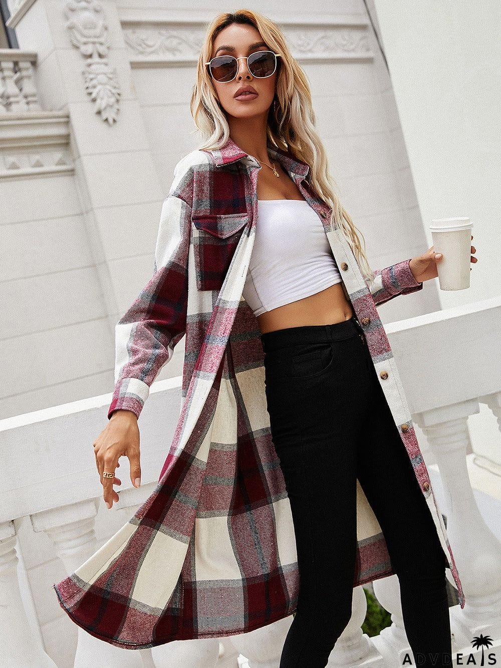 Plaid Longline Shirt Jacket