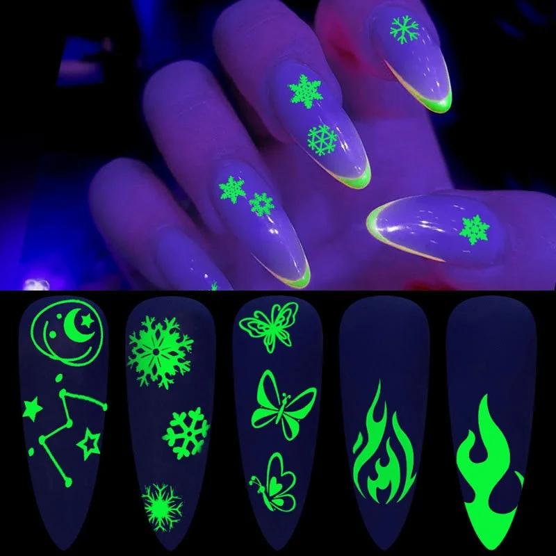 Nail Stickers Back Glue Fluorescent Light Halloween Party Designs  Nail Decal Decoration Tips For Beauty Salons-Nail Inspo