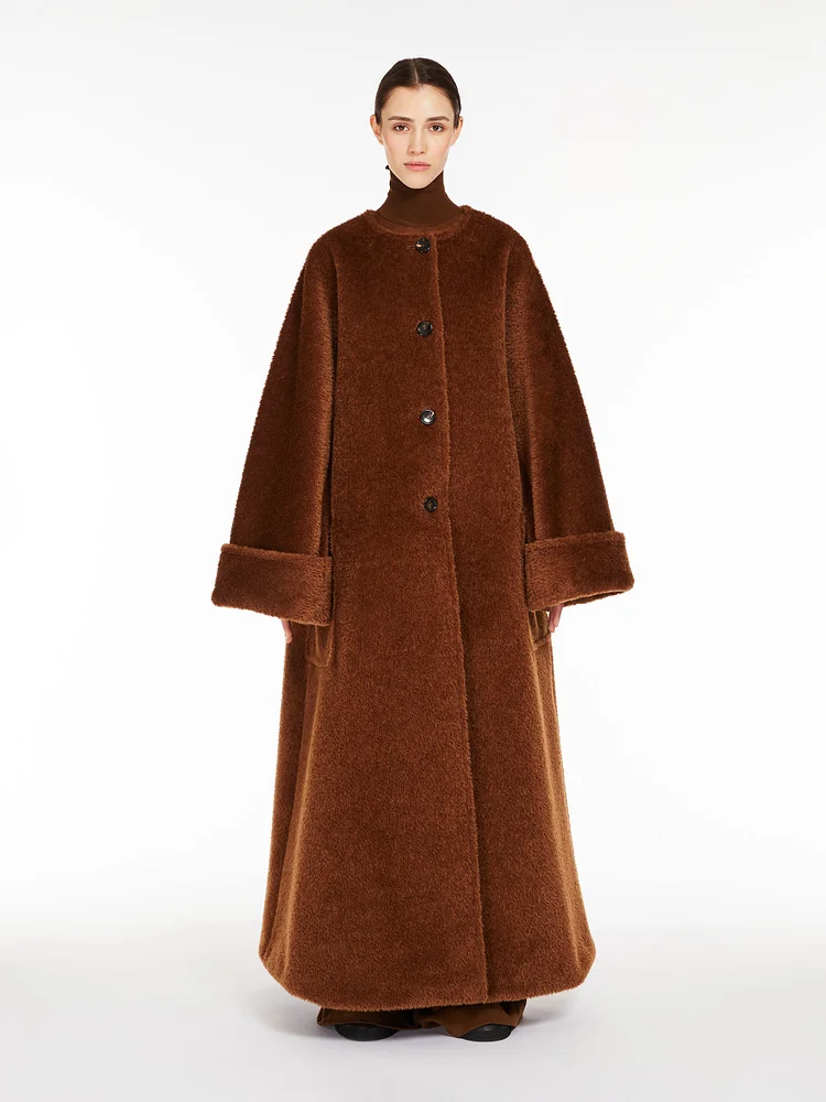 Oversized alpaca and wool coat - TOBACCO