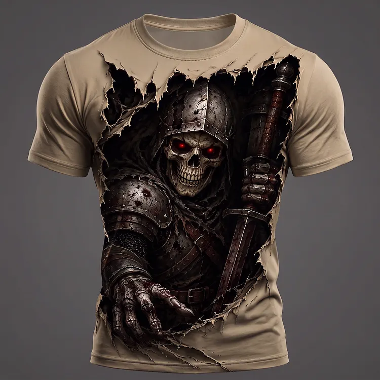Men's Vintage Halloween Skull Print Short Sleeve T-shirt