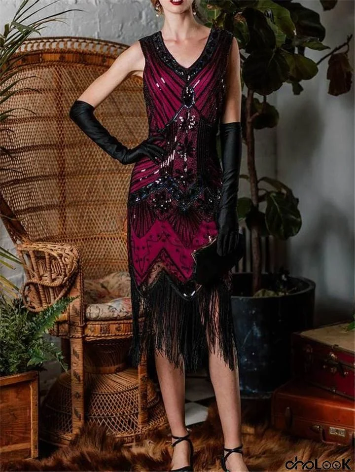 Women's Dazzling Sequins Beaded 1920s Vintage Dress for Cocktail Party