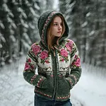 Women's Boho Floral Art Pattern Knit Zip-up Sweater - Image 2