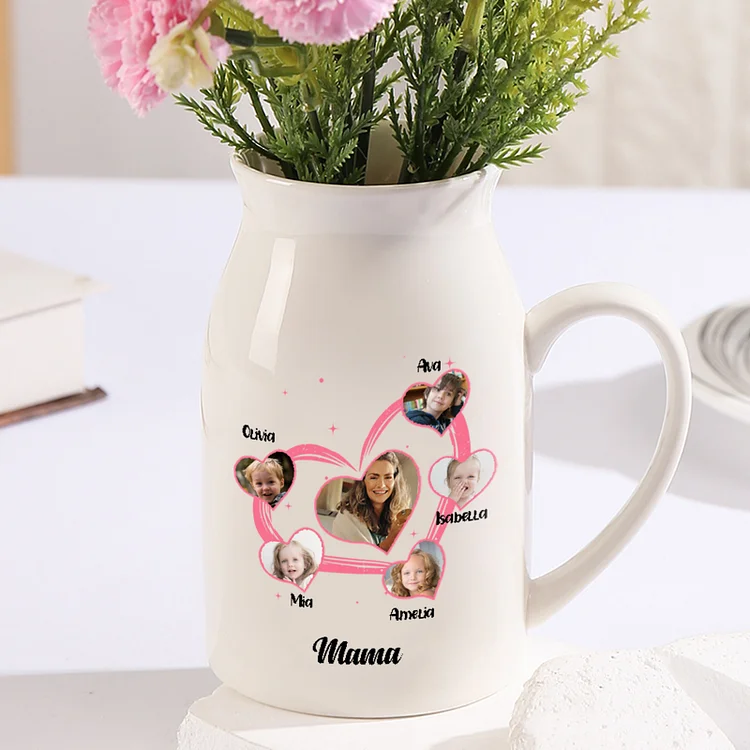 Kettenmachen Personalisierte 5 Namen & 6 Fotos & Text Herz Familie Vase