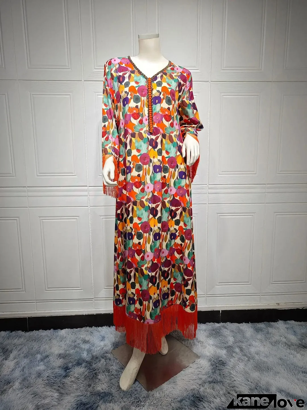 Women's Arabian Polyester Full Sleeve Floral Pattern Casual Dress