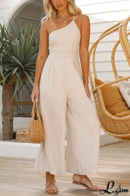 One Shoulder Straps Wide Leg Jumpsuits