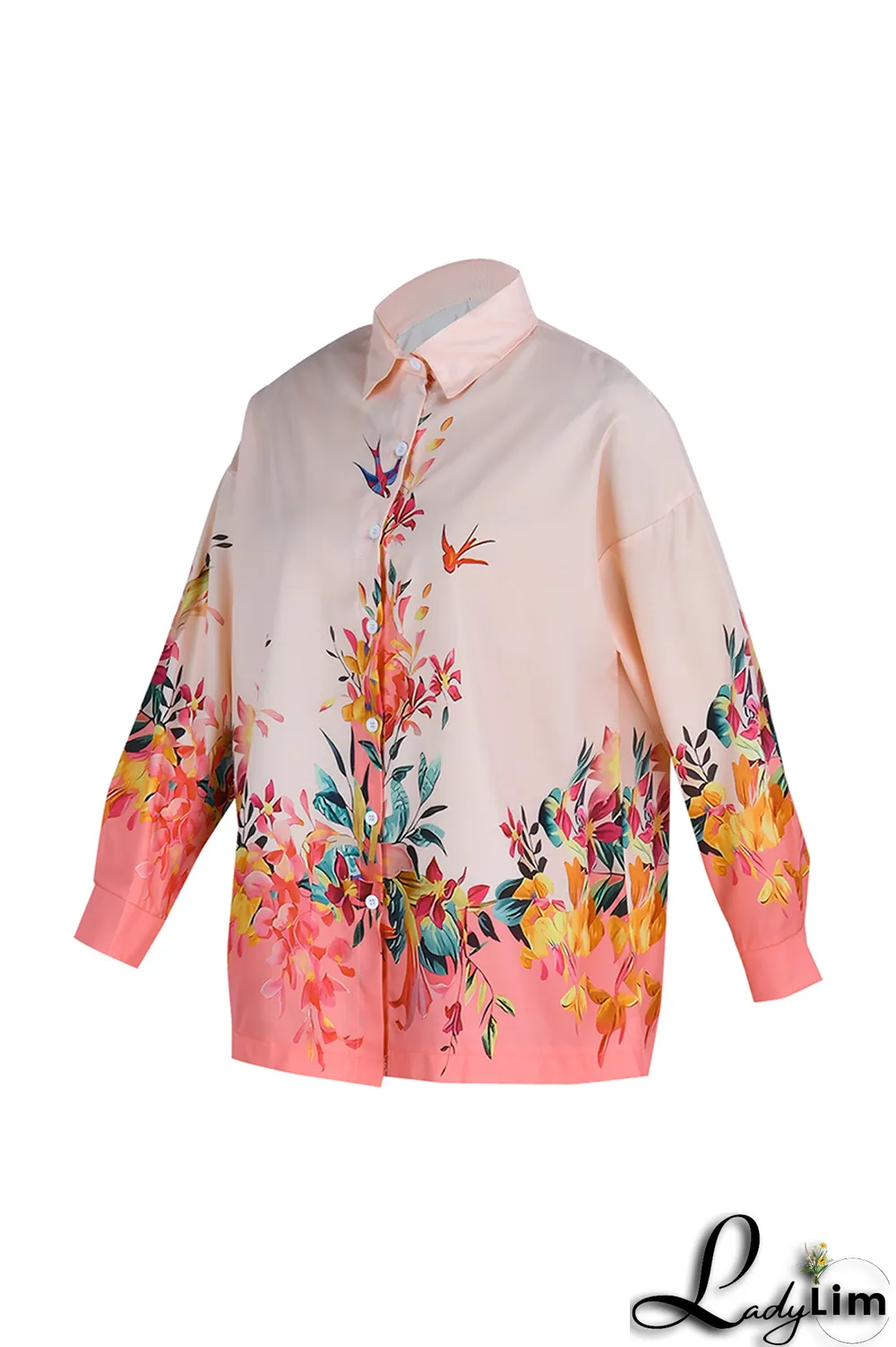 Pink Casual Print Solid Patchwork Turndown Collar Tops