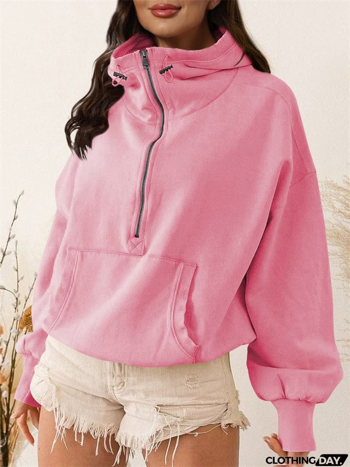 Female Trendy Long Sleeve Zipper Drawstring Sports Hoodies