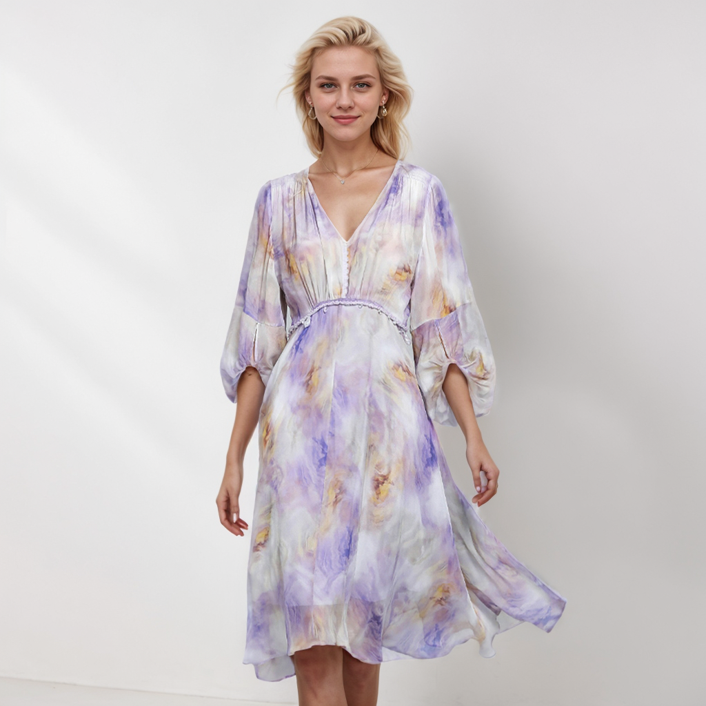 Purple Tie-dye Silk Dress REAL SILK LIFE