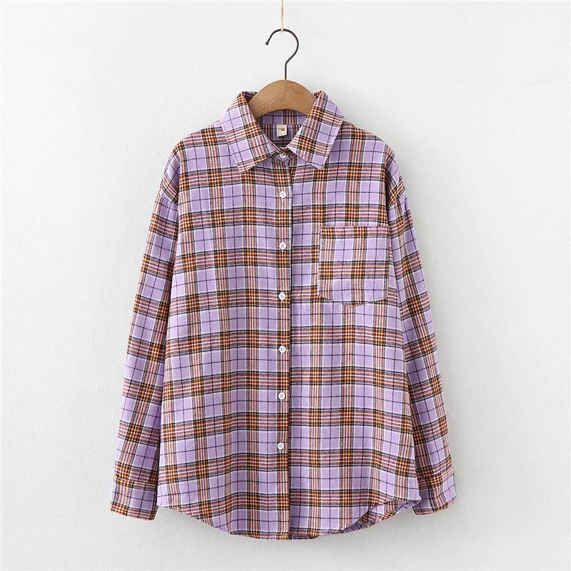 Young Style Plaid Shirts Women 2021 New Loose Design Blouse Lady Long Sleeve Blouses Cotton Casual Shirt Women Tops Blusas