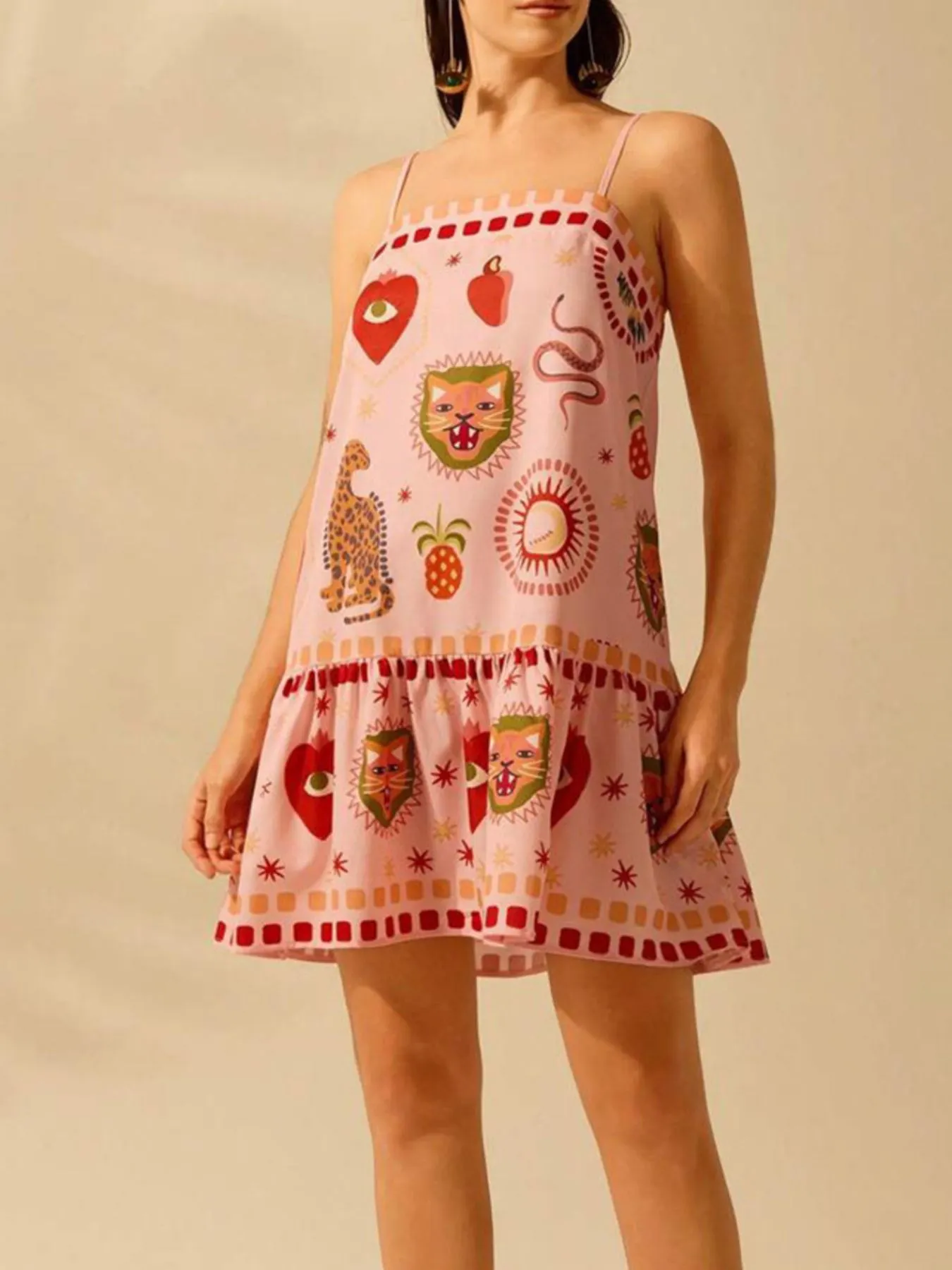 Printed Ruffle Hem Mini Dress mysite idetrend