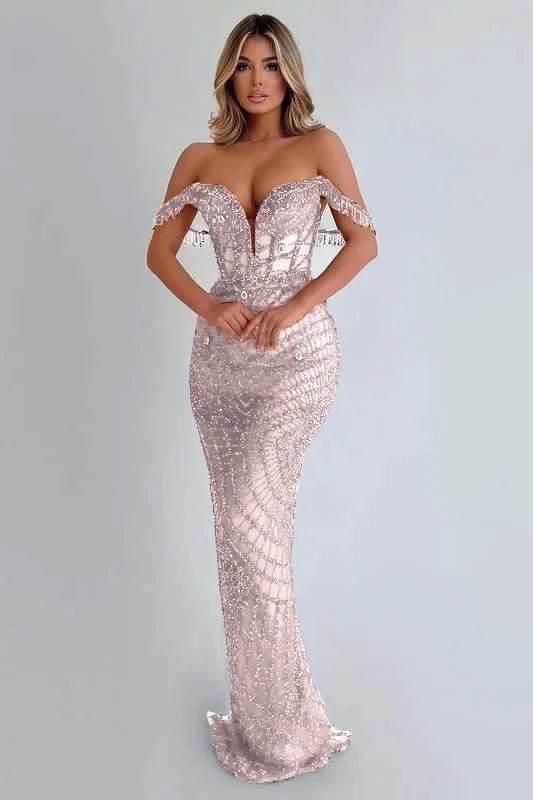 Sequins Red Prom Dress Sleeveless Strapless Long Tassel YL0066