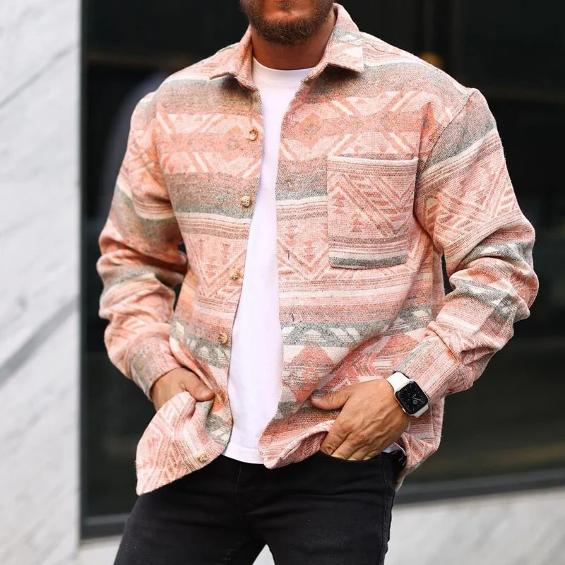 Aonga Autumn Outfits Fall Mens Fashion Plaid Printed Shirt Jackets Long Sleeve Turndown Collar Buttoned Outerwear Men Casual Loose Coats Streetwear