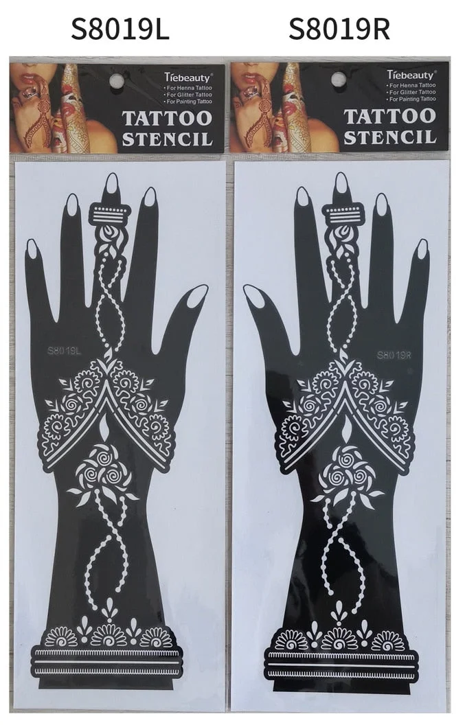 1pair 2pcs hand sleeve temporary tattoo stencil henna lace mandala tattoo template spray paint templates sheets lotus flowers