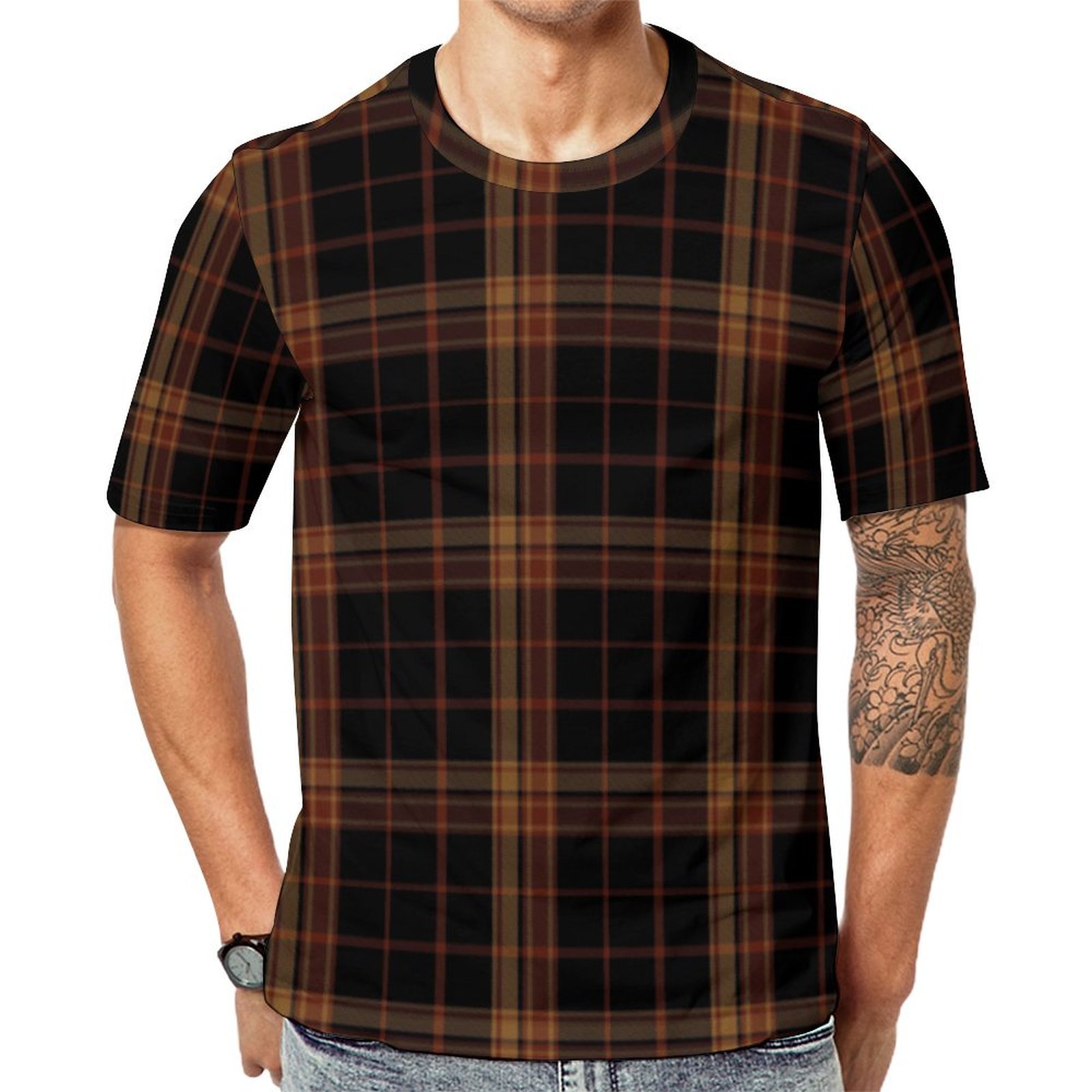 Black Forest Scottish Clan Tartan Plaid Short Sleeve Print Unisex Tshirt Summer Casual Tees for Men and Women Coolcoshirts