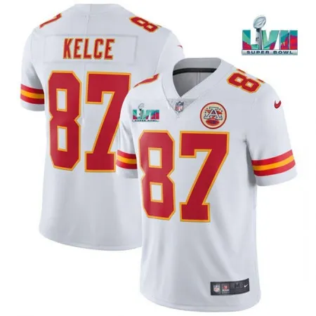 Men's Kansas City Chiefs #87 Travis Kelce White Super Bowl LVII Patch Vapor Untouchable Limited Stitched Jersey