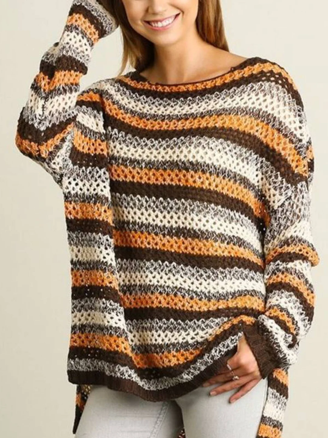 Orange Casual Stripes Sweater
