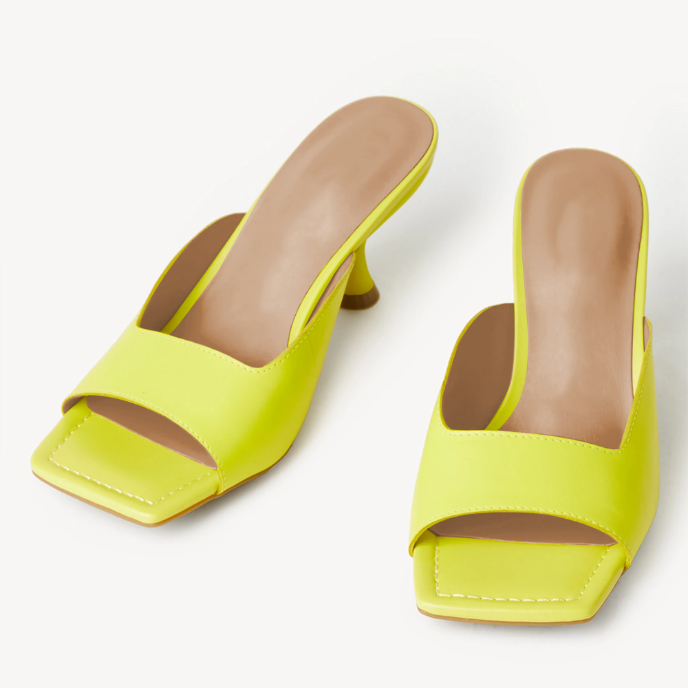Yellow  Opened Square Toe Wide Fit Band Mules With Stiletto Heels Nicepairs