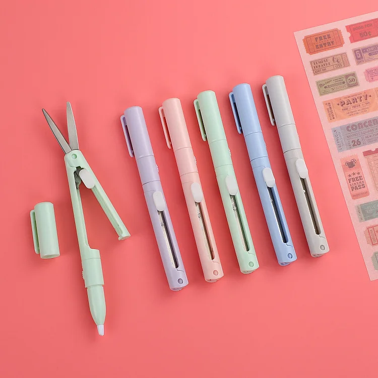CHENCgyjd Kitchen Scissors, Metal Cutting Scissor Folding Scissors Pen-Like  School Office Small Craft Scissors for Paper Box Opener (Color : Pink)