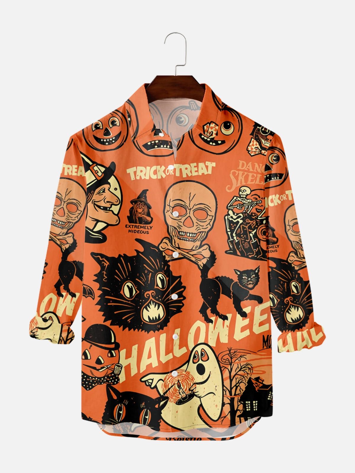 Men's Vintage Halloween Movie Poster Graphic Long Sleeve Shirt PLUSCLOTHESMAN