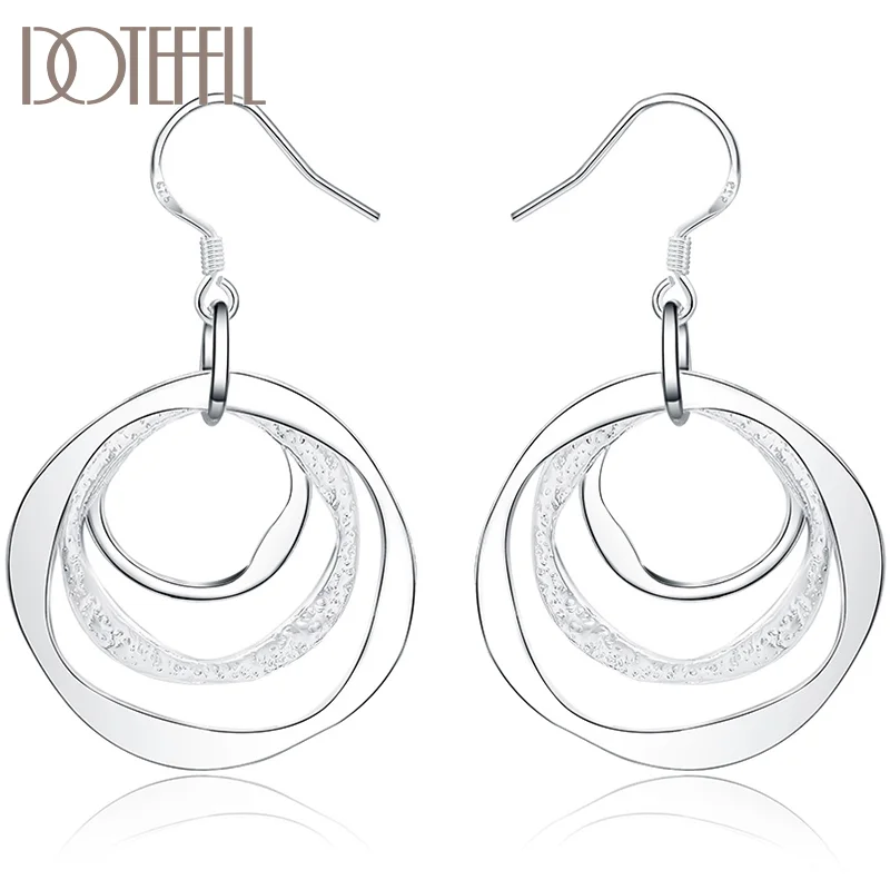 DOTEFFIL 925 Sterling Silver Three Circle Drop Earring For Women Jewelry