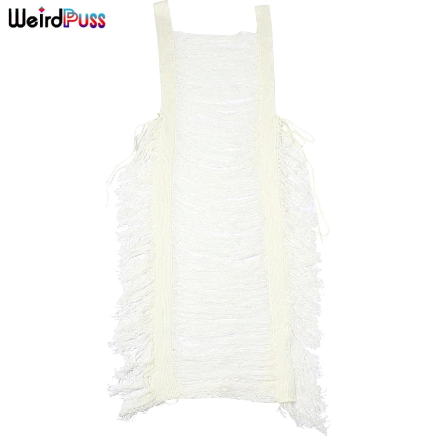 Weird Puss Ripped Beach Style Women Dresses Side Split Tassel Sexy Vacation Party Clubwear Vestidos Birthday Nightclub Outfits