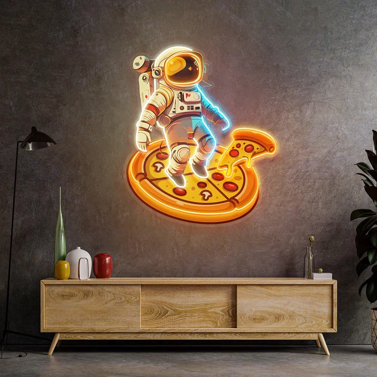 Astronaut Pizza Led Neon Sign Acrylic Artwork Restaurant Wall Sign