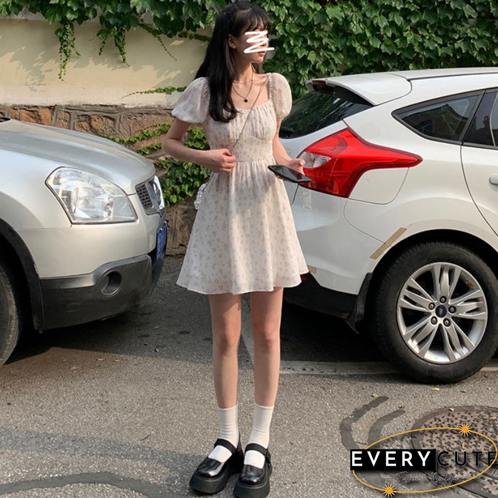 Dresses Women Puff Sleeve Holiday Sundress Hollow Out Floral Design Korean Style College Lovely Simple Trendy Summer Vestidoes