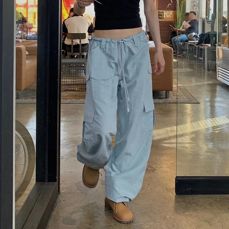 Tawnie Y2K Streetwear Baggy Cargo Pants Women Vintage Drawstring Low Waist Sweatpants Casual Loose Wide Leg Trousers 2022 Summer