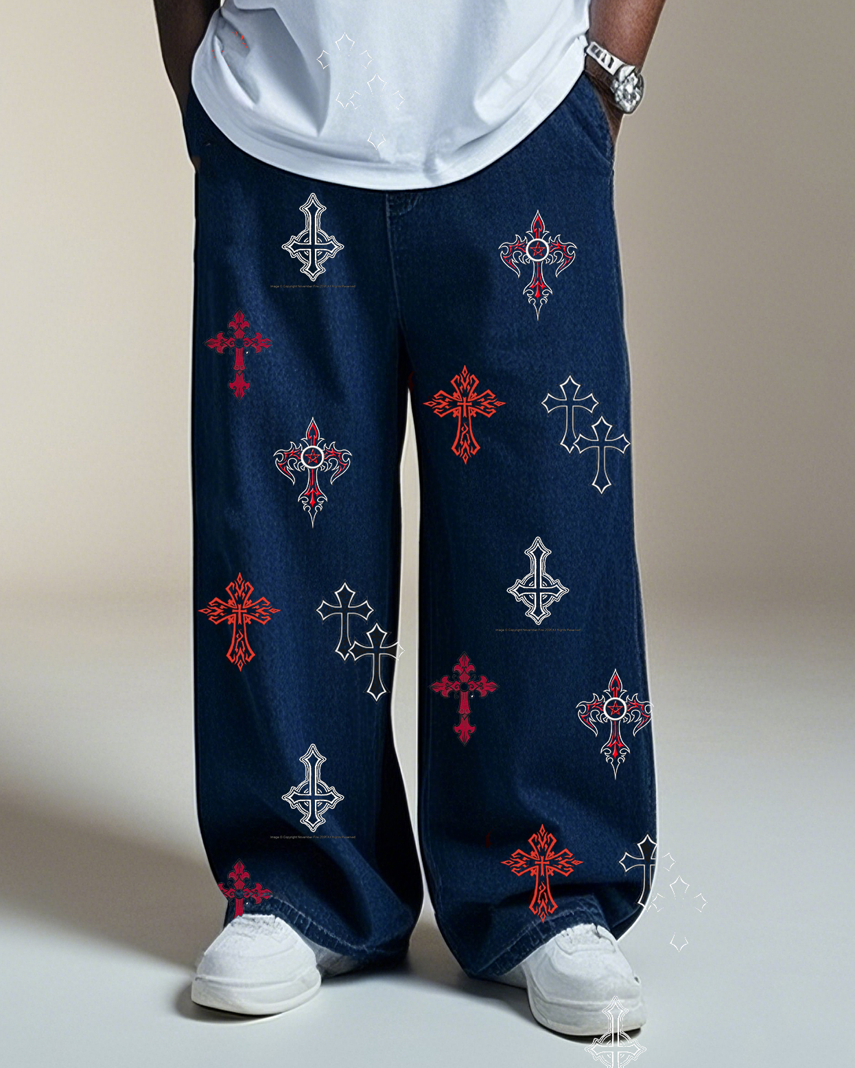 Plus Size Men's Cross Simple Versatile Printed Pants