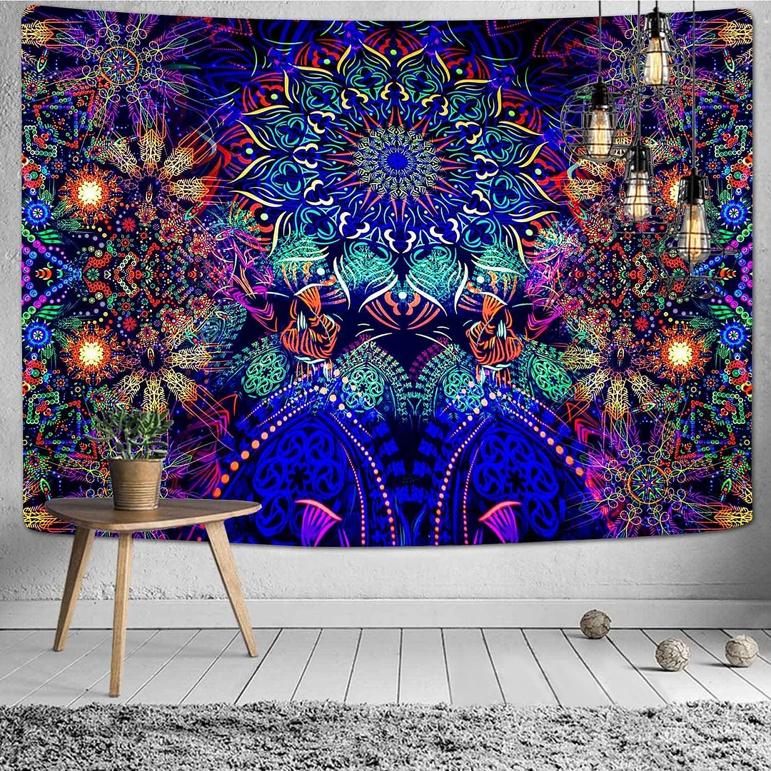 Viking Raven Tapestry Mysterious Viking Meditation Psychedelic Runes Art Wall Hanging Tapestries for Living Room Decor Yoga Mat