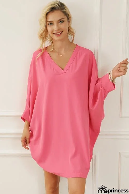 V-Neck Batwing Sleeve Mini Dress